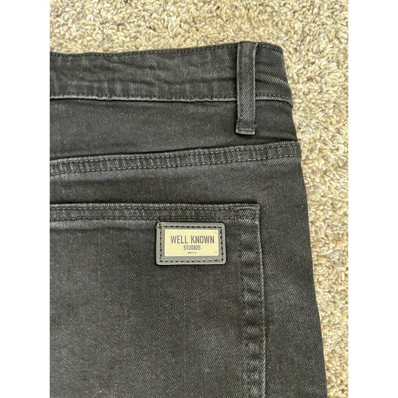 WELL KNOWN Dean Street Jeans Men Jet Black SZ 34 Stretch Distressed MSRP $200 - Picture 10 of 12